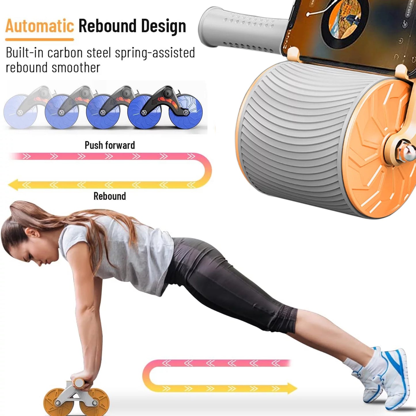 2024 New Ab Abdominal Exercise Roller Elbow Support, Abs Roller Wheel Core Exercise Equipment, Automatic Rebound Abdominal Wheel Blue